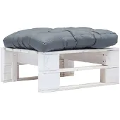 vidaXL Tuinpoef met grijs kussen pallet hout wit