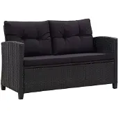 vidaXL Tuinbank 2-zits met kussens 124 cm poly rattan zwart