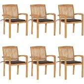 vidaXL Tuinstoelen stapelbaar 6 st met kussens massief teakhout