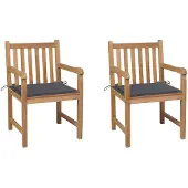 vidaXL Tuinstoelen, 2 stuks, met antracietkleurige kussens, massief teakhout