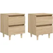 vidaXL Nachtkastjes 2 st met houten poten 40x35x50cm sonoma eikenkleur