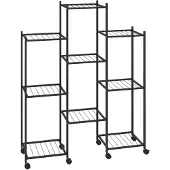 vidaXL Bloemenstandaard met wielen 83x25x103,5 cm ijzer zwart
