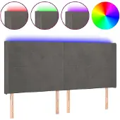 vidaXL Hoofdbord LED 203x16x118/128 cm fluweel donkergrijs