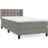 vidaXL Boxspring met matras fluweel lichtgrijs 90x200 cm