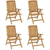 vidaXL Verstelbare klapstoelen, 4 stuks, massief teakhout
