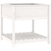 vidaXL Plantenbak met schap 82,5x82,5x81 cm massief grenenhout wit