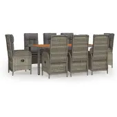 vidaXL 9-delige Tuinset met kussens poly rattan grijs