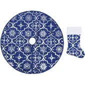 vidaXL Kerstboomrok luxe met sok 122 cm stof blauw