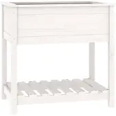 vidaXL Plantenbak met schap 82,5x54x81 cm massief grenenhout wit