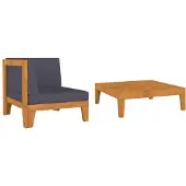 vidaXL 2-delige Loungeset met kussens massief acaciahout