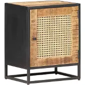 vidaXL Nachtkastje 40x30x50 cm ruw mangohout en natuurlijk riet