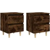 vidaXL Nachtkastjes 2 st met houten poten 40x35x50 cm gerookt eiken