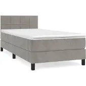 vidaXL Boxspring met matras fluweel lichtgrijs 90x200 cm