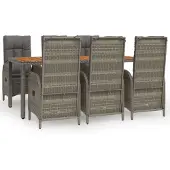 vidaXL 7-delige Tuinset met kussens poly rattan grijs
