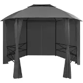 vidaXL - Tuinpaviljoen - met - gordijnen - hexagonaal - 360x265 - cm