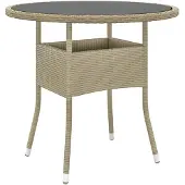 vidaXL Tuintafel Ø80x75 cm gehard glas en poly rattan beige