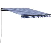 vidaXL Luifel handmatig uittrekbaar met LED 300x250 cm blauw en wit