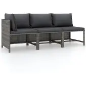 vidaXL 3-delige Loungeset met kussens poly rattan grijs