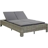 vidaXL Ligbed met kussen 2-persoons poly rattan grijs
