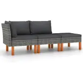 vidaXL 3-delige Loungeset poly rattan en massief eucalyptushout