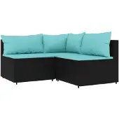 vidaXL 3-delige Loungeset met kussens poly rattan zwart