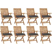 vidaXL Tuinstoelen 8 st inklapbaar met kussens massief teakhout