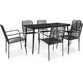 vidaXL 7-delige tuinset, met katoenen touw en staal, zwart
