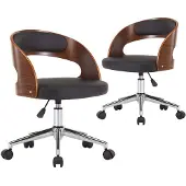 vidaXL Eetkamerstoelen draaibaar 2 st gebogen hout en kunstleer zwart