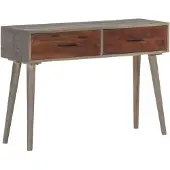 vidaXL Wandtafel 110x35x75 cm massief ruw mangohout grijs