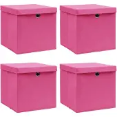 vidaXL Opbergboxen met deksel 4 st 32x32x32 cm stof roze