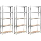 vidaXL Opbergrek 5-laags 3 st staal en bewerkt hout zilverkleurig
