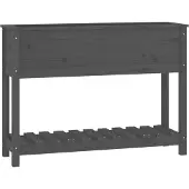 vidaXL Plantenbak met schap 111,5x34,5x81 cm massief grenenhout grijs