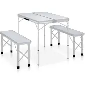 vidaXL Campingtafel inklapbaar met 2 banken aluminium wit