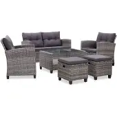 vidaXL 6-delige Loungeset met kussens poly rattan donkergrijs