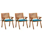 vidaXL Tuinstoelen met kussens, 3 stuks. Massief acaciahout