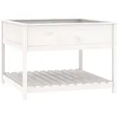 vidaXL Plantenbak met schap 111,5x111,5x81 cm massief grenenhout wit