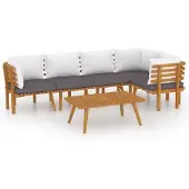 vidaXL 6-delige Loungeset met kussens massief acaciahout