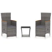 vidaXL 3-delige loungeset voor de tuin met kussens, van polyrotan, in de kleur grijs
