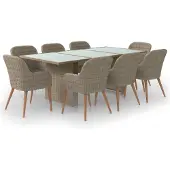 vidaXL 9-delige Tuinset poly rattan bruin