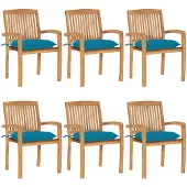 vidaXL Tuinstoelen stapelbaar 6 st met kussens massief teakhout