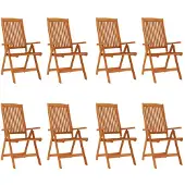 vidaXL Opklapbare stoelen, 8 stuks, van massief eucalyptushout.