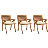 vidaXL Tuinstoelen 3 st met kussens massief acaciahout