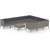 vidaXL 11-delige Loungeset met kussens poly rattan grijs