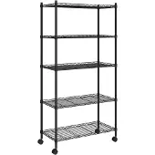 vidaXL Opbergrek 5-laags met wielen 250 kg 75x35x155 cm zwart