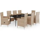 vidaXL 9-delige tuinset met kussens, beige