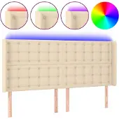 vidaXL Hoofdbord LED 183x16x118/128 cm stof crèmekleurig