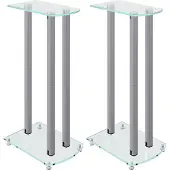 vidaXL Luidsprekerstandaards 2 st 3 pijlers gehard glas zilverkleurig