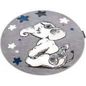 Rugsx Tapijt PETIT ELEPHANT OLIFANTJE Sterretje ROND grijskleuring cirkel 140 cm