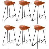 vidaXL Barstoelen 6 st echt leer bruin