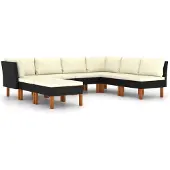 vidaXL 8-delige loungeset voor de tuin met kussens, van polyrotan, zwart